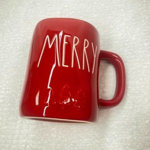 Rae Dunn Red Merry Christmas Tree imprint coffee mug cup Xmas hot cocoa mug cozy